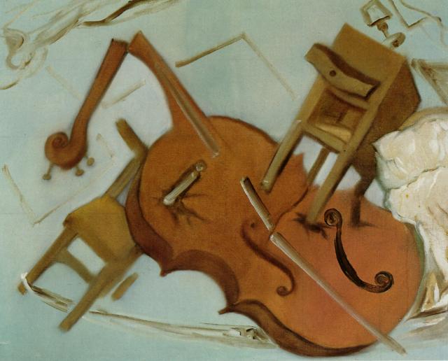 Salvador Dali - ponad 620 - 1983_19_Bed, Chair and Bedside Table Ferociously Attacking a Cello, 1983.jpg